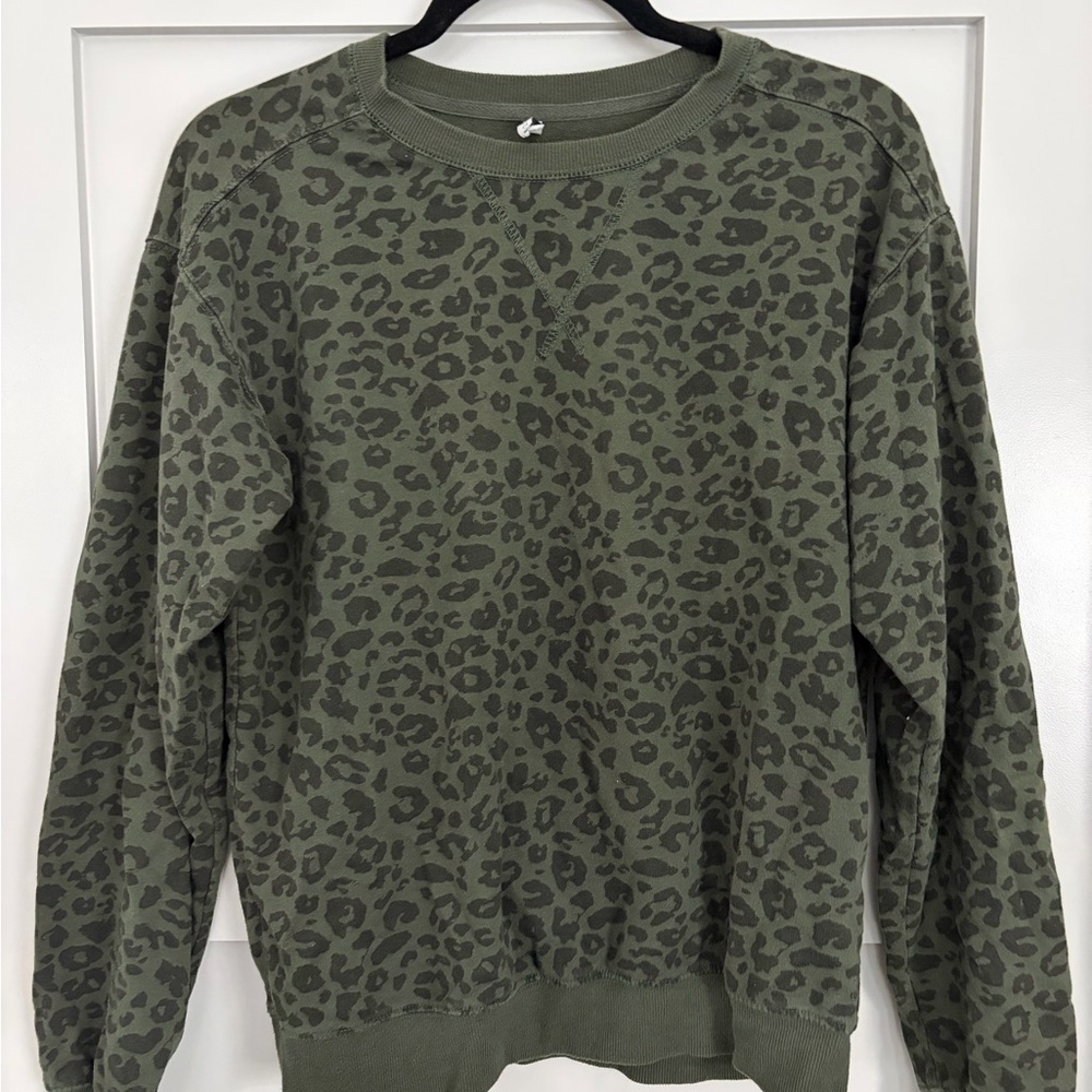 Z Supply Olive Leopard Print Crewneck Sweatshirt